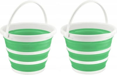 Benson Opvouwbaar emmer - 2x stuks - groen - kunststof - 5L - camping - afwasteil