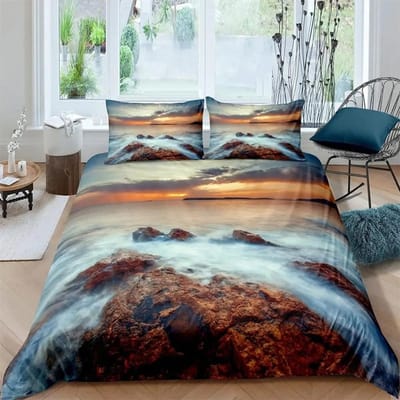 Smoky Mountain Dekbedovertrekset Misty Forest Bedding Set Full Queen Size Grijs Bomen Natuurlandschap Kunst Dekbedovertrek 240X220cm-3pcs