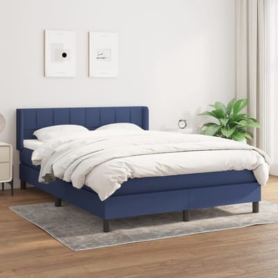 vidaXL - Boxspring - met - matras - stof - blauw - 140x190 - cm