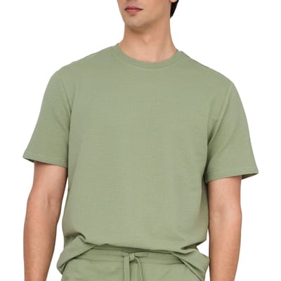 Only & Sons groene heren t-shirt   Ronde hals   Regular fit   Structuur patroon   Duurzaam   Korte mouw Groen L