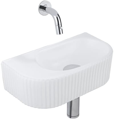 QeramiQ Fuente fonteinset – halfrond – 40x21.5x12 cm – keramiek wit mat – chromen kraan – geribbeld