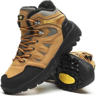 Bottes de Randonnée d'Hiver Homme Bottes de Neige Chaussures de Marche Extérieur Chaussures de Sport Unisexe Cuir Femme Bottes Western Imperméables Chaussures de Travail 45 marron
