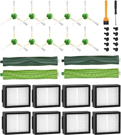 Reserveonderdelen voor Roomba E & I Serie E5 E6 i7 i7+ i3 i3+ i4 i4+ i6 i6+ j7 j7+ robotstofzuiger, accessoires, compatibel met Roomba, 2 set rubberen borstels, 8 filters, 10 zijborstels .
