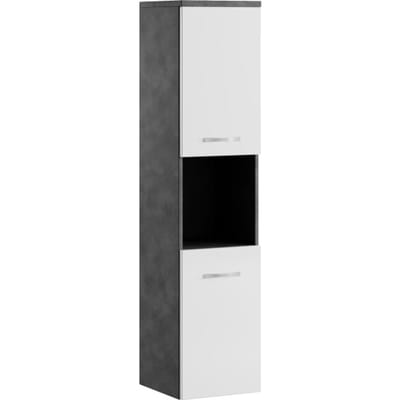 Badplaats Badkamerkast Montreal 30 x 30 x 131 cm – Grijs met Wit – Hangende Kolomkast met 2 Deuren