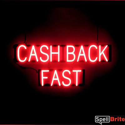 CASH BACK FAST - Lichtreclame Neon LED bord verlicht | SpellBrite | 88 x 38 cm | 6 Dimstanden - 8 Lichtanimaties | Reclamebord neon verlichting