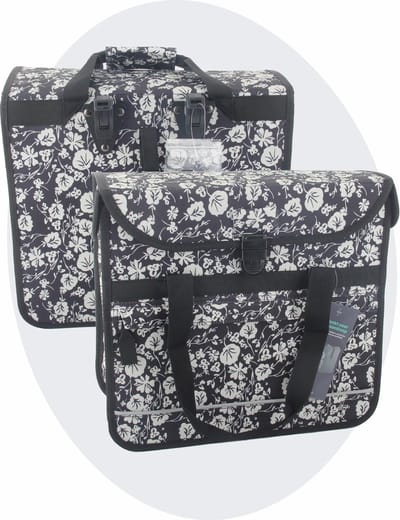 Voltano Enkele Shopper Fietstas - 17 Liter - Midnight Blossom - Zwart Met Witte Bloemen - Waterdicht - Luxe Universele Bevestiging