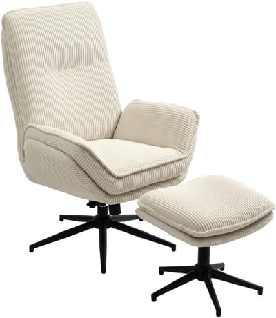 Relaxfauteuil met Voetenbank - 360° Draaibaar - Gestoffeerde Fauteuil - Moderne Relaxstoel - Kantelbaar tot 130° - Verstelbare Rugleuning - tot 120 kg - Relaxstoel - Ligstoel - TV Stoel - Loungestoel - Leesstoel - Beige