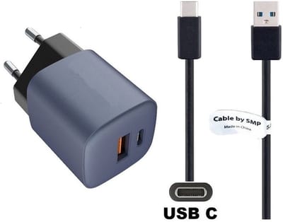 OneOne 33W snellader met 2 poorten + 1,0m sterke USB C kabel. GAN lader. PD PPS oplader adapter past op Universeel Apple iPhone / iPad, Anker (Soundcore), Archos, Bose, Corsair, JBL, Stratus, iGPSPORT