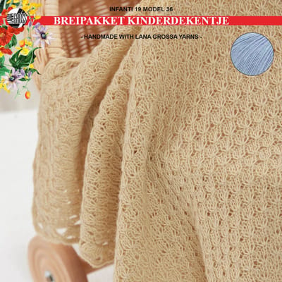Breipakket deken- kinderdeken- kado-kraamcadeau- Ecopuno garen-Lana Grossa-model 36 van Infanti 19 -turkoois 044