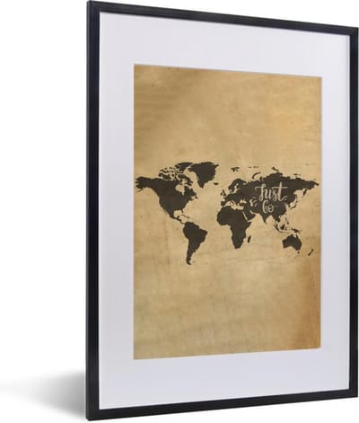 Poster in lijst - Fotolijst 30x40 cm - Posters - Wereldkaart - Quote - Beige - Posterlijst zwart - Decoratie - Wanddecoratie woonkamer - Muurdecoratie slaapkamer