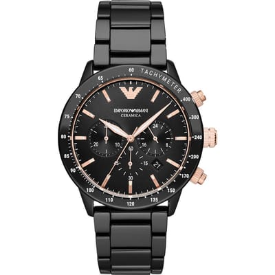 Emporio Armani Mario Zwart Keramisch Heren Quartz Chronograaf Horloge AR70002 zwart