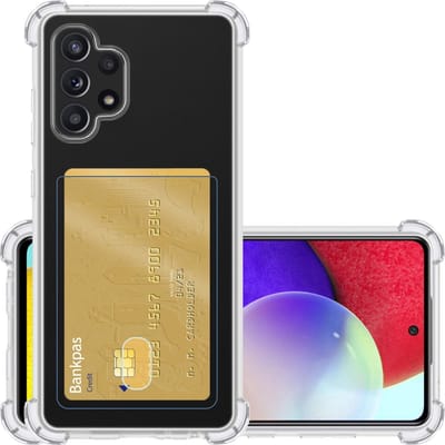 Hoesje - Geschikt voor Samsung Galaxy A52 - Met Pashouder en Kaarthouder - Telefoon Hoes Shockproof - Siliconen Case - Back Cover - Shock Proof - Pasjes Houder - Transparant