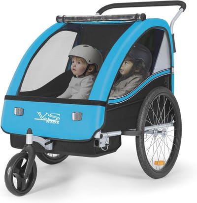 2-in-1 Kinderaanhanger en Jogger voor Kinderen - Fietsaanhanger met Buggy-set - Blauw