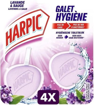 4 x Harpic Toiletreiniger wc-blok Nature Fresh Lavendel & Salie 2 x 40 gr