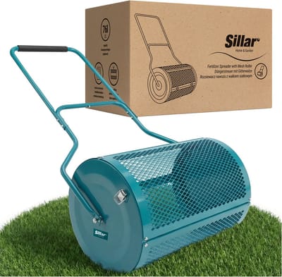 Sillar Compoststrooier 75L - Meststrooier met gaasrol - Metaal – voor Compost, Turf, Organische Mest en Zand – 40 x 60 cm