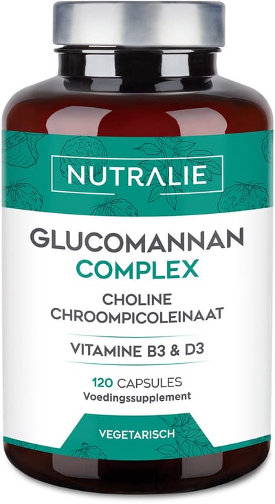 Nutralie Glucomannan Complex - 120 Capsules - Gewichtsverlies Ondersteuning Supplementen - Mannen en Vrouwen - met Choline, Chroompicolinaat, Vitamine B3 & D