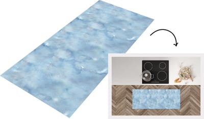 Keukenloper - Loper keuken - Patroon - Waterverf - Blauw - 120x50 cm - Keukenloper vinyl