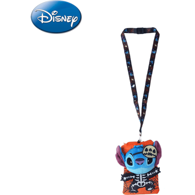 Disney Stitch Halloween pluche keycord en kaarthouder, officieel gelicentieerd, met skelet- en spinnenwebthema, zachte pluche ID-hoes, cadeau voor
