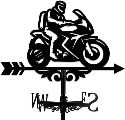 Motorfiets Windwijzer Metaal Vintage Zwart Windrichting Indicator voor Tuin en Dak Decoratie