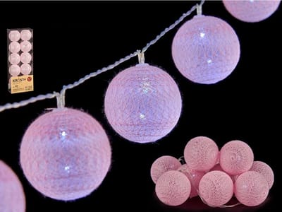 2x krist+ lichtsnoer 10 led balletjes - lichtroze - 150 cm - kunststof- batterij