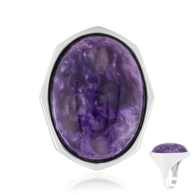 Cavill - Zilveren Ring met 13,56 ct Russische Charoiet Ovaal Cabochon - 925 Sterlingzilver - Paarse Edelsteen - Unieke & Duurzame Sieraden