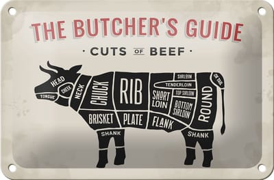 Blechschild Kuh 18x12cm Beef cuts Fleisch Metzgerei