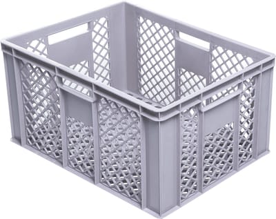Alpac Stapelkrat - Opbergkrat - 600 x 400 x 320 mm - Geperforeerd - Grijs