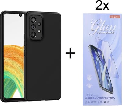 Soft Back Cover Hoesje Geschikt voor: Samsung Galaxy A33 5G Silicone - Zwart + 2X Tempered Glass Screenprotector - ZT Accessoires