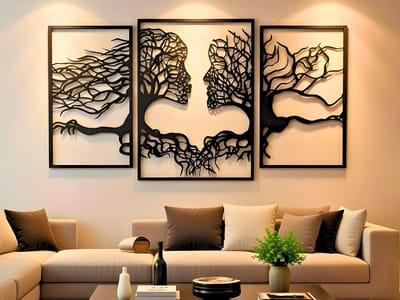 Wanddecoratie Gezichten, Houten Wandbeeld, 3D Wanddecoratie voor Thuis, Moderne Beelden voor Huis Kantoor Slaapkamer, Woonkamer - 90x50 cm