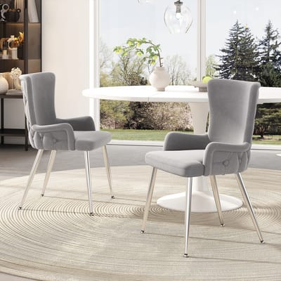 REDOM - Eetkamerstoelen Set Van 2 - Fluwelen Bekleding - Metalen Poten - Modern - Voor Eetkamer - Grijs En Zilver