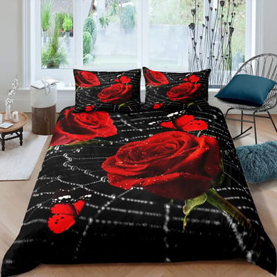 Rode Roos Dekbedovertrek Set Roos Bloemenprint Beddengoed Set Romantische Frisse Stijl King Size Dekbedovertrek met Kussenslopen voor Geliefden 210x210cm 3pcs