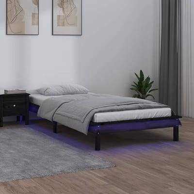 vidaXL - Bedframe - LED - massief - hout - zwart - 90x200 - cm