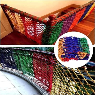 Veiligheidsnet voor Kinderen - Beschermnet Trappen - Kinderen Veilig Houden - Waterbestendig Nylon Touw - 8 cm maaswijdte - Multicolor