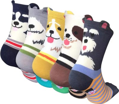 Lixin Fashion Sokken - Puppy - 5 Paar - Maat 36-40 - Novelty Animal Socks - Dames sokken - Kleurrijke sokken met schattige hond - Casual katoenen sokken - Tieners - Vrouwen - Volwassenen - Leuk Sokken