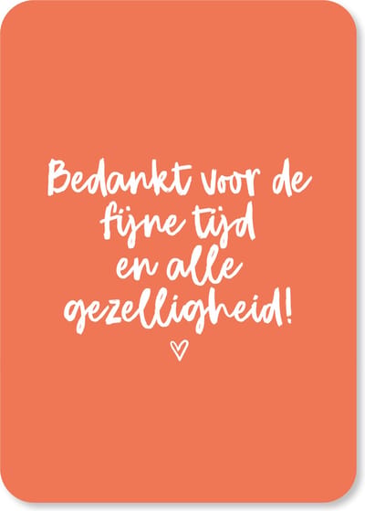 Wenskaart Bedankt voor de fijne tijd en alle gezelligheid - 10 stuks - A6 - Rood - Kaartenset - Afscheid Collega - Thank you kaartjes