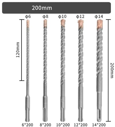 WiseGoods Premium SDS Plus Borenset 5 Delig - Betonboor - Hamerboor - Steenboor - 4 Snijkanten - 6/8/10/12/14 MM - Lengte 200MM