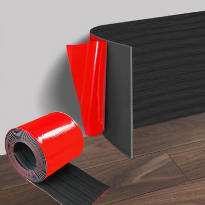 Flexibele Zelfklevende Plint PVC Zwart Houtnerf 10 cm Breed 10 Meter Lang
