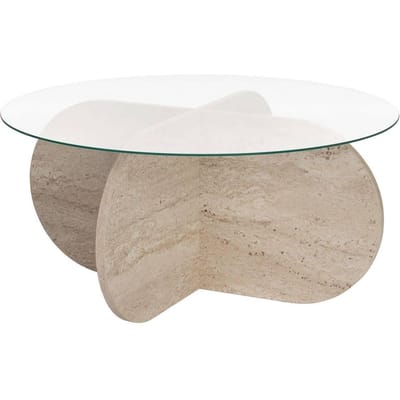 Ronde salontafel Aris travertin melamine en transparant glas 75 cm