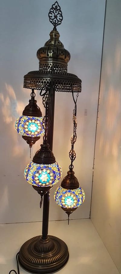 Oosterse Glans Mozaïeklamp - Staande lamp 102cm - 3 stuks - Blauw Geel Wit