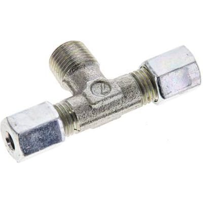 4LL & R1/8'' Verzinkt Stalen T-stuk Snijringkoppeling Buitendraad 100bar ISO 8434-1