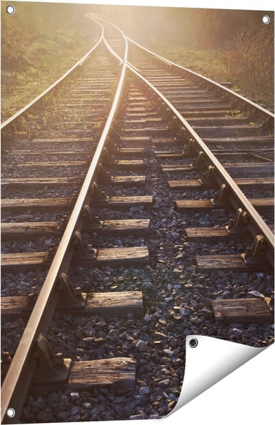 Gards Tuinposter Twee Kruisende Rails Spoorwegen - 60x80 cm - Tuindoek - Tuindecoratie - Wanddecoratie buiten - Tuinschilderij
