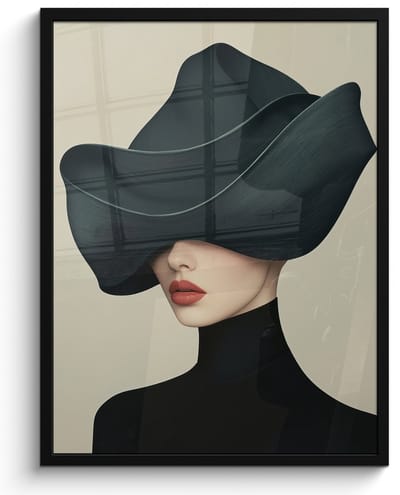 Poster in lijst - Fotolijst 50x70 cm - Posters - Vrouw - Groen - Hoed - Posterlijst zwart - Decoratie - Wanddecoratie woonkamer - Muurdecoratie slaapkamer