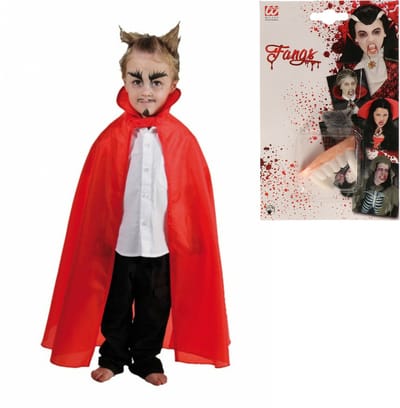 Halloween Dracula/vampier verkleed set - voor kinderen - cape en tanden - rood