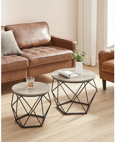 Parya Home Bijzettafel, set van 2, salontafels, banktafel met mandfunctie, gedekte tafel, geometrisch, stalen frame, voor woonkamer, slaapkamer, grijs-zwart