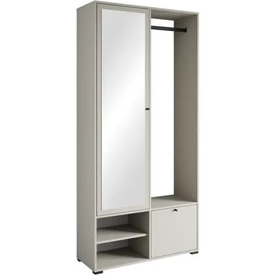 Moderne garderobekast 90 cm hal kast met spiegel planken en roede mat beige kasjmier
