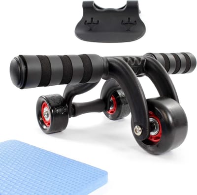 Buikroller Drie Wielen - Buikspiertrainer Kniebeschermer - Effectief Trainen - Maximale Stabiliteit - Tot 200 kg - Zwart