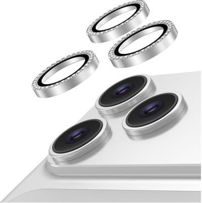 AVY Camera Lens Protector Rings | Geschikt voor Apple iPhone 17 Pro / 17 Pro Max | Camera Lens Protector Glas | Schokbestendig | Krasbestendig | met Applicator | Diamant Zilver