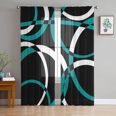 Geometrisch Abstracte Cirkelvormige Gevlekte Voile Transparante Gordijnen Woonkamer Raam Tule Gordijn Keuken Slaapkamer Gordijnen Huisdecoratie 135W x 114H(cm) white