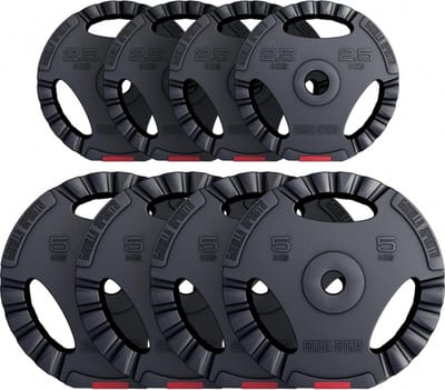 Gorilla Sports Halterschijven bundel 30 kg - Gripper Kunststof - 30 mm - 4 x 5 & 4 x 2,5 kg