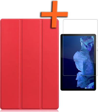 Hoesje - Geschikt voor Lenovo Tab P11 Plus - Met Screenprotector - Trifold Bookcase - Hard Cover - Hardcover Book Case - Tablet Hoes - Rood